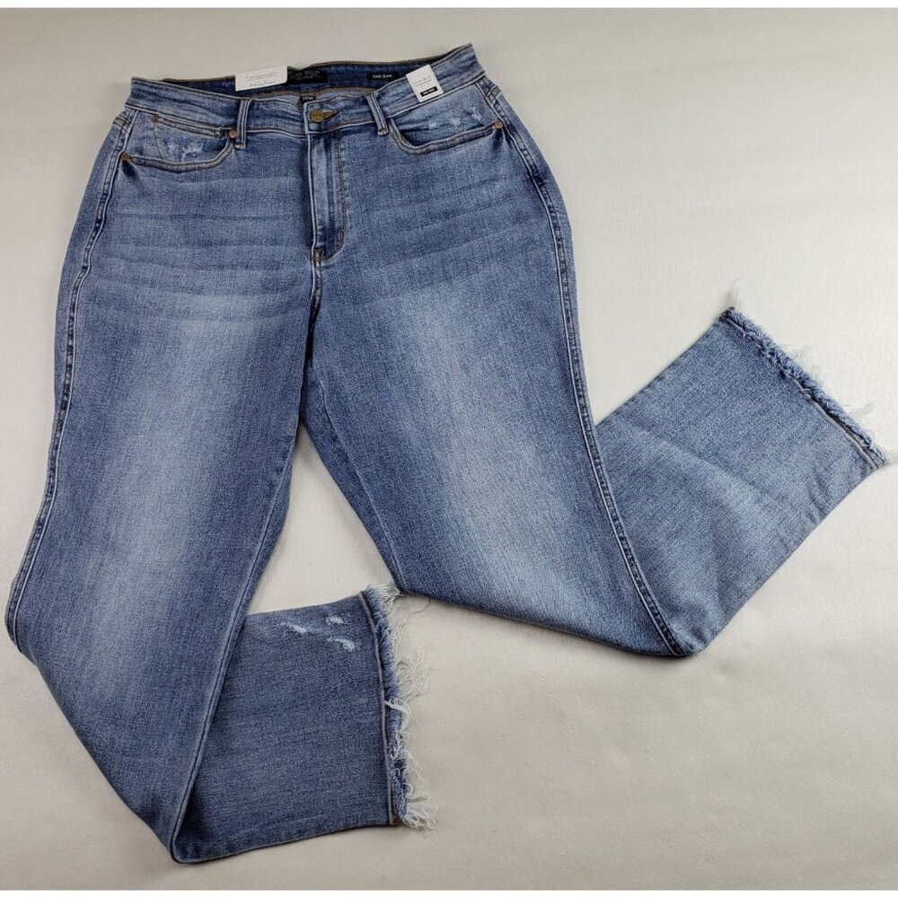 Judy Blue Midrise Dad Jean Womens 14W Blue Light Wash Raw Hem Straight Leg NEW